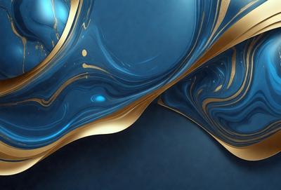 The primary subject of the image is a blue and gold swirl pattern. The setting is a blue background, and the visual style appears to be a digital art or illustration. The dominant colors are blue and gold, creating a sense of depth and intricacy in the design.