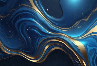 The primary subject of the image is a blue and gold swirling pattern, which appears to be a digital art or illustration. The setting is a dark blue background, creating a contrasting effect with the swirling pattern. The visual style suggests that the image is a creative and artistic representation of the swirling pattern. The dominant colors are blue and gold, giving the image a sense of depth and sophistication.