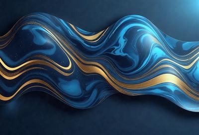 The primary subject of the image is a blue and gold swirl pattern. The setting is a dark blue background, which contrasts with the vibrant colors of the swirl pattern. The visual style appears to be a digital art or illustration, as the swirl pattern is intricately detailed and the colors are rich and vivid. The overall atmosphere of the image is dynamic and visually appealing.