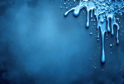The primary subject of the image is a blue background with a splash of water droplets. The setting is a cloudy sky, and the visual style is a digital art or illustration. The dominant colors are blue and white, creating a calm and serene atmosphere.