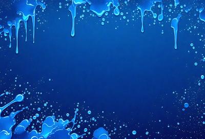 The primary subject of the image is a blue background with a few droplets of water scattered across it. The setting appears to be a dark room, and the visual style is a close-up of the blue background with the droplets. The colors and mood of the image are predominantly blue, creating a calm and serene atmosphere.