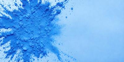 The primary subject of the image is a blue powder, which appears to be a powdered substance or a blue paint. The setting is a white background, which provides a clean and uncluttered environment for the blue powder to be displayed. The visual style of the image is a close-up of the blue powder, showcasing its texture and color. The dominant colors in the image are blue and white, creating a calm and serene atmosphere.