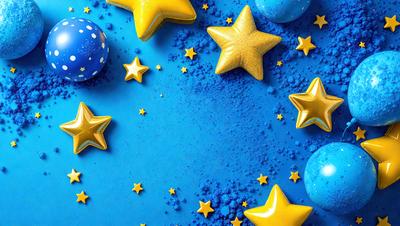 The primary subject of the image is a blue background with yellow stars scattered across it. The setting appears to be a night sky, with the stars creating a sense of depth and dimension. The visual style of the image is a combination of digital art and illustration, giving it a unique and creative appearance. The dominant colors in the image are blue and yellow, creating a calming and serene atmosphere.