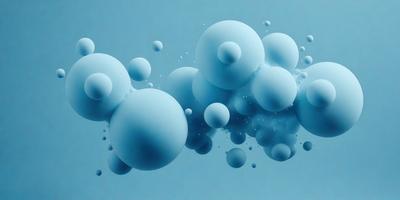 The primary subject of the image is a blue background with a series of white and blue spheres floating in the air. The setting appears to be a space or an abstract environment, as the spheres are floating in a void. The visual style of the image is a combination of digital art and illustration, creating a unique and captivating scene. The dominant colors in the image are blue and white, giving it a calm and serene atmosphere.