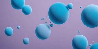 The primary subject of the image is a blue, round, and somewhat bumpy object, which appears to be a large, floating ball. The setting is a purple background, which creates a contrasting and visually appealing environment. The visual style of the image is a combination of photo and digital art, giving it a unique and artistic appearance. The dominant colors are blue and purple, creating a calm and serene atmosphere.