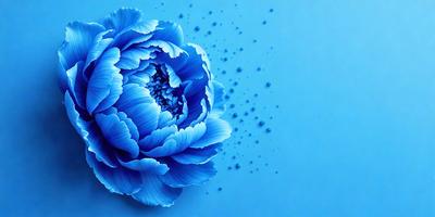 The primary subject of the image is a blue flower with white petals. The setting is a blue background, which creates a striking contrast with the flower. The visual style is a digital art or illustration, as the flower appears to be a stylized or digitally created image. The dominant colors are blue and white, giving the image a calm and serene atmosphere.