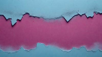 The primary subject of the image is a pink and blue wall with a peeling paint effect. The setting is a room with a blue background. The visual style is a close-up of the wall, showcasing the peeling paint. The dominant colors are pink and blue, creating a mood of nostalgia and a sense of decay.