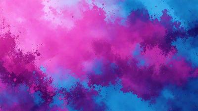 The primary subject of the image is a colorful, swirling pattern that resembles a painting or a digital artwork. The setting is a blue background, which contrasts with the vibrant colors of the pattern. The visual style appears to be a mix of photo and digital art, creating a unique and eye-catching effect. The dominant colors are pink, blue, and purple, giving the image a lively and energetic atmosphere.