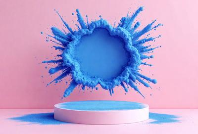 The primary subject of the image is a blue cloud, which is the main object, scene, or focus of the image. The setting/background features a pink surface, which contrasts with the blue cloud. The visual style of the image is digital art, as it appears to be a digital illustration or drawing. The dominant colors in the image are blue and pink, creating a vibrant and lively atmosphere.
