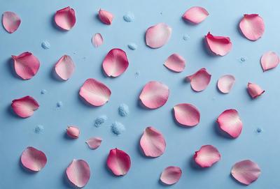The primary subject of the image is a close-up of a pink flower. The setting is a blue background, which creates a contrasting and visually appealing effect. The visual style is a photo, capturing the beauty of the flower in detail. The dominant colors are pink and blue, creating a serene and calming atmosphere.