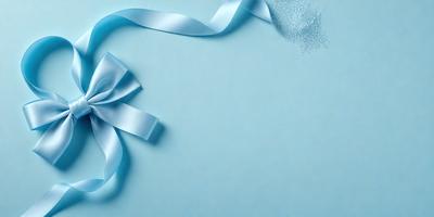The primary subject of the image is a blue bow, which is prominently displayed on a blue background. The visual style of the image is a photo, and the colors and mood convey a sense of calmness and tranquility.