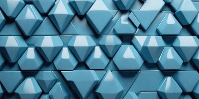 The primary subject of the image is a blue wall with a pattern of blue triangles. The setting is a room with a blue background, and the visual style is a digital art or illustration. The dominant colors are blue, and the overall atmosphere is calm and visually appealing.