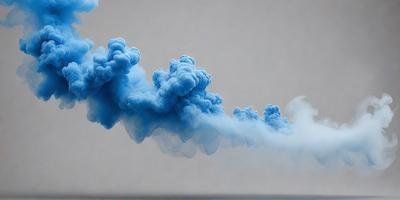 The primary subject of the image is a blue smoke or vapor, which appears to be rising or flowing. The setting is a gray background, which contrasts with the blue smoke. The visual style is a close-up of the smoke, showcasing its texture and movement. The colors and mood of the image are predominantly blue, creating a sense of depth and tranquility.