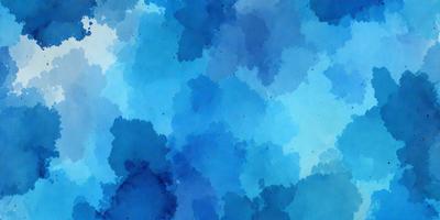 The primary subject of the image is a blue and white cloudy sky. The setting is a blue background, and the visual style is a watercolor painting. The colors and mood of the image are predominantly blue and white, creating a serene and calming atmosphere.