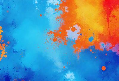 The primary subject of the image is a blue and orange background with a lot of orange and blue dots. The setting is a blue and orange background, and the visual style appears to be a digital art or illustration. The dominant colors are blue and orange, creating a vibrant and lively atmosphere.