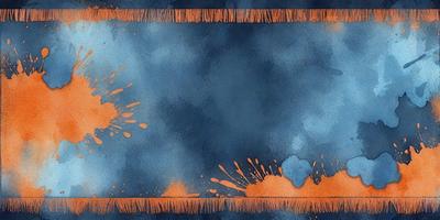 The primary subject of the image is a blue background with a splash of orange paint. The setting appears to be a painting or a digital artwork, as the colors and mood suggest a creative and artistic atmosphere. The visual style is a combination of painting and digital art, creating a unique and eye-catching scene.
