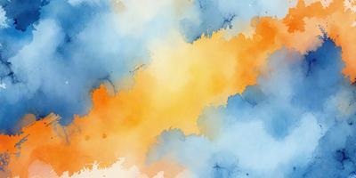 The primary subject of the image is a painting of a cloudy sky. The setting is a blue and orange background, which adds a vibrant and dynamic feel to the painting. The visual style is a mix of digital art and illustration, creating a unique and artistic representation of the cloudy sky. The dominant colors in the painting are blue and orange, which evoke a sense of warmth and tranquility.