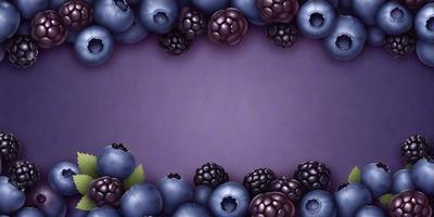 The primary subject of the image is a close-up of a bunch of blueberries. The setting is a purple background, which adds a vibrant and colorful touch to the scene. The visual style is a photo, capturing the details and textures of the blueberries. The colors and mood of the image are predominantly blue and purple, creating a sense of freshness and natural beauty.