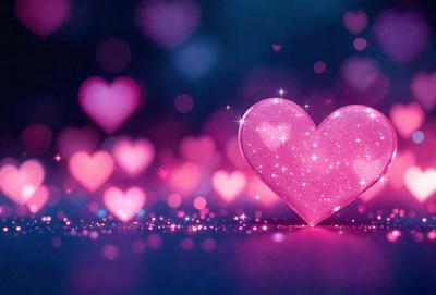 The primary subject of the image is a pink heart, which is the main focus of the scene. The heart is placed on a purple background, creating a visually appealing contrast between the two colors. The image appears to be a digital art or illustration, as it features a detailed and intricate design. The overall atmosphere of the image is warm, romantic, and inviting, with the pink heart symbolizing love and affection.