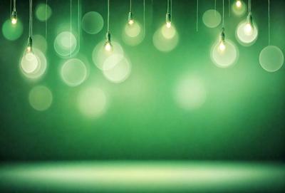 The primary subject of the image is a green background with a row of lights hanging from the ceiling. The lights are illuminating the green background, creating a visually appealing scene. The setting appears to be a room with a focus on the lights and the green background. The visual style of the image is a combination of a photo and digital art, as the lights are digitally placed on the green background. The colors and mood of the image are predominantly green, creating a calm and serene atmosphere.