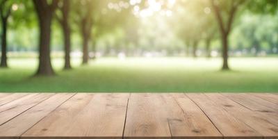 The primary subject of the image is a wooden plank or board, which is the main focus of the scene. The setting is a grassy field with trees in the background, creating a serene and natural atmosphere. The visual style is a photo, capturing the outdoor environment and the wooden plank. The colors and mood of the image are predominantly green, with the grass and trees, and the wooden plank adding a warm and earthy tone to the scene.