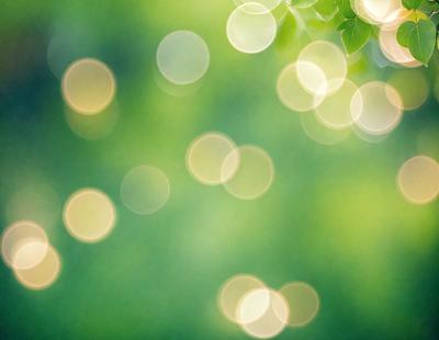 The primary subject of the image is a lush green field with a bright, sunny atmosphere. The setting is a grassy area with a few trees in the background. The visual style is a combination of a photo and digital art, creating a vibrant and colorful scene. The colors and mood are predominantly green, with a hint of yellow, giving the image a fresh and natural feel.