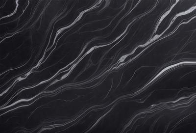 The primary subject of the image is a black and white marble pattern. The setting is a black background, which contrasts with the marble pattern. The visual style is a close-up of the marble pattern, showcasing its intricate details. The colors and mood of the image are predominantly black and white, giving it a classic and elegant appearance.