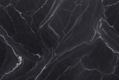 The image features a black marble countertop with a pattern of swirls and curves. The countertop appears to be a part of a kitchen or bathroom design, adding a touch of elegance and sophistication to the space. The marble countertop is the primary subject of the image, showcasing its unique and visually appealing pattern.