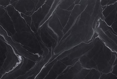 The image features a black marble countertop with a pattern of swirls and curves. The countertop appears to be a part of a kitchen or bathroom design, adding a touch of elegance and sophistication to the space. The marble countertop is the primary subject of the image, showcasing its unique and visually appealing pattern.