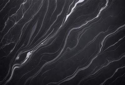 The primary subject of the image is a black and white marble pattern. The setting is a dark background, which contrasts with the marble pattern. The visual style is a close-up of the marble pattern, showcasing its intricate details. The colors and mood of the image are predominantly dark, with the marble pattern being the main focus and source of visual interest.