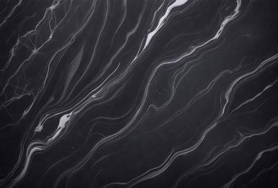 The primary subject of the image is a black and white marble pattern. The setting is a dark background, which contrasts with the marble pattern. The visual style is a close-up of the marble pattern, showcasing its intricate details. The colors and mood of the image are predominantly dark, with the marble pattern being the main focus.