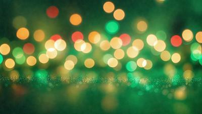 The primary subject of the image is a green background with a pattern of green and yellow lights. The setting appears to be a dark room, and the visual style is a combination of a photo and digital art. The colors and mood of the image are predominantly green and yellow, creating a warm and inviting atmosphere.
