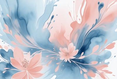 The primary subject of the image is a beautifully painted flower, which is the main focus of the scene. The setting is a watercolor painting, giving the artwork a vibrant and lively atmosphere. The visual style is a mix of digital art and traditional painting, creating a unique and captivating piece of art. The dominant colors in the painting are pink, blue, and white, which contribute to the overall mood of the artwork.