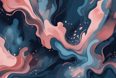 The primary subject of the image is a colorful, abstract painting featuring a mix of blue, pink, and purple hues. The painting is set against a black background, creating a striking contrast. The visual style of the painting is a combination of digital art and illustration, giving it a unique and artistic appearance. The colors and mood of the painting evoke a sense of creativity and imagination, as the vibrant colors and abstract shapes create a dynamic and engaging visual experience.