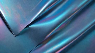 The primary subject of the image is a piece of blue fabric, which appears to be a metallic material. The setting is a close-up view of the fabric, showcasing its unique texture and color. The visual style of the image is a close-up, which emphasizes the details of the fabric. The colors and mood of the image are predominantly blue, creating a calm and serene atmosphere.
