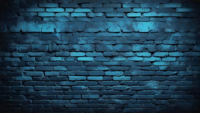 The primary subject of the image is a blue brick wall. The setting is a brick wall with a blue tint, and the visual style is a photo. The dominant colors are blue and grey, creating a calm and serene atmosphere.