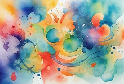 The primary subject of the image is a colorful, abstract painting featuring a mix of red, blue, green, and yellow colors. The painting is displayed on a white background, which contrasts with the vibrant colors of the artwork. The visual style of the painting is a combination of digital art and illustration, creating a unique and eye-catching piece of art. The dominant colors and overall atmosphere of the painting are lively and energetic, making it an engaging and captivating piece of art.