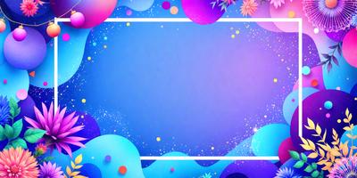 The primary subject of the image is a blue background with a purple border. The setting is a colorful, abstract design with a mix of blue, purple, and pink colors. The visual style is a combination of digital art and illustration, creating a vibrant and lively atmosphere. The colors and mood of the image are energetic and uplifting, with the blue and purple tones providing a sense of calmness and tranquility.