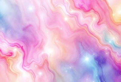 The primary subject of the image is a colorful, swirling, and abstract design that resembles a galaxy or a starry sky. The setting is a pink and purple background, which adds to the overall mood and visual style of the image. The colors and patterns create a sense of depth and movement, making the image appear like a digital art or illustration.