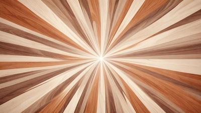The primary subject of the image is a large, bright light source, possibly a sun or a light bulb, shining through a patterned wood surface. The setting is a room with a wooden floor, and the visual style appears to be a combination of a photo and a digital art or illustration. The colors and mood of the image are predominantly warm and inviting, with the light source creating a sense of warmth and brightness.