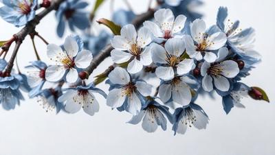 The primary subject of the image is a tree filled with white flowers. The tree is located in a white background, which creates a clean and minimalistic visual style. The flowers are the main focus of the image, and their white color adds a sense of purity and freshness to the scene.