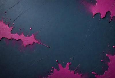 The primary subject of the image is a pink paint splatter on a blue background. The setting is a dark room, and the visual style appears to be a digital art or illustration. The dominant colors are pink and blue, creating a vibrant and energetic atmosphere.