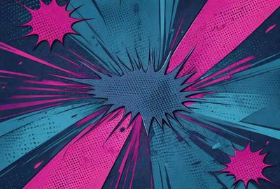 The primary subject of the image is a blue and pink explosion, which appears to be a digital art or illustration. The setting is a blue and pink background, creating a vibrant and energetic atmosphere. The visual style is a combination of digital art and illustration, with a focus on the explosion and its surrounding colors. The colors and mood of the image are predominantly blue and pink, evoking a sense of excitement and dynamism.