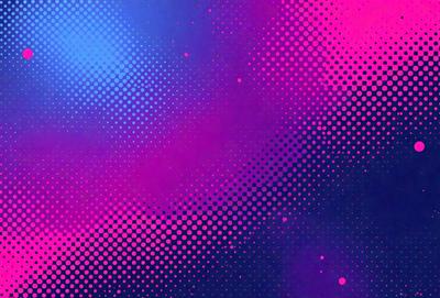The primary subject of the image is a colorful, patterned background featuring a mix of blue, pink, and purple hues. The setting appears to be a space or an abstract environment, with a backdrop of a colorful, polka dot pattern. The visual style of the image is a combination of digital art and illustration, creating a vibrant and lively atmosphere. The dominant colors and overall mood of the image are energetic, creative, and artistic.