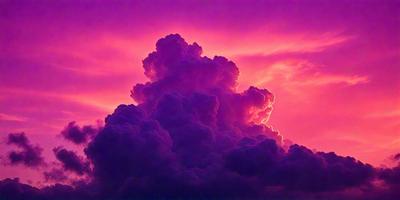 The primary subject of the image is a large, purple cloud with a pink hue. The cloud is the main focus of the image, and it is set against a backdrop of a pink sky. The visual style of the image is a photo, capturing the beauty of the cloud and its surroundings. The colors and mood of the image are predominantly purple and pink, creating a serene and calming atmosphere.