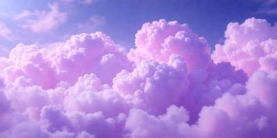 The primary subject of the image is a large, pink cloud with a purple hue. The cloud is floating in a blue sky, creating a beautiful and serene atmosphere. The setting is a vast, open sky, with no visible land or other objects in the background. The visual style of the image is a combination of photo and digital art, as it captures the beauty of the cloud in a realistic yet artistic manner. The colors and mood of the image are predominantly pink and purple, evoking