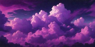 The primary subject of the image is a purple cloud with white and pink elements. The cloud is floating in a dark purple sky, creating a dramatic and moody atmosphere. The setting appears to be a nighttime sky, with the cloud being the main focus of the scene. The visual style of the image is a combination of digital art and illustration, giving it a unique and artistic appearance. The dominant colors in the image are purple, white, and pink, which contribute to the overall mood and aest