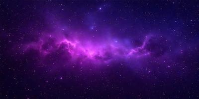 The primary subject of the image is a purple nebula, which is a cloud of gas and dust in space. The setting is a dark, star-filled sky, with the purple nebula as the main focus. The visual style is a combination of a photo and digital art, creating a unique and captivating representation of the nebula. The colors and mood of the image are predominantly purple, giving it a serene and ethereal atmosphere.