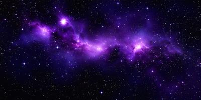 The primary subject of the image is a purple nebula, which is a cloud of gas and dust in space. The setting is a dark, star-filled sky, with the nebula being the main focus of the image. The visual style is a combination of a photo and digital art, creating a unique and captivating representation of the nebula. The colors and mood of the image are predominantly purple, giving it a serene and celestial atmosphere.