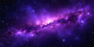 The primary subject of the image is a purple nebula, which is a cloud of gas and dust in space. The setting is a dark, star-filled sky, with the purple nebula as the main focus. The visual style is a combination of a photo and digital art, creating a unique and captivating image. The colors and mood of the image are predominantly purple, giving it a serene and celestial atmosphere.
